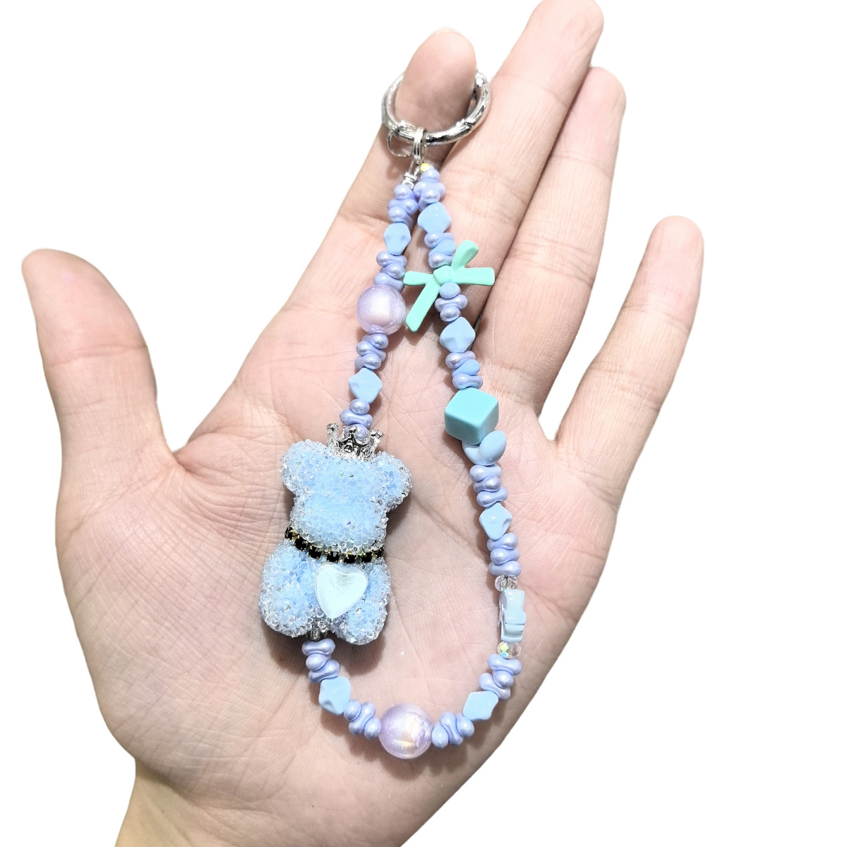 High-end crystal beaded mobile phone chain, diamond-encrusted bear pendant, women's wrist strap keychain, fashionable and popular pendant details Picture