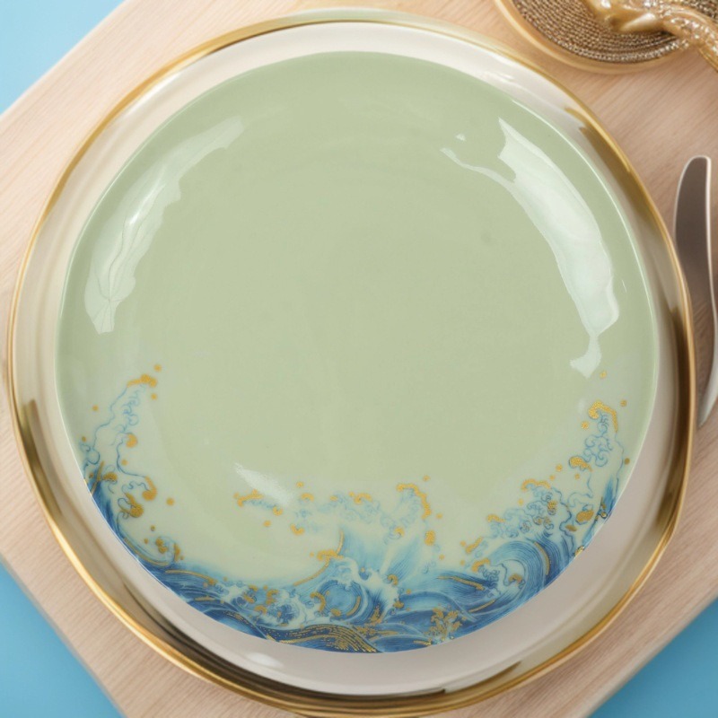 Melamine round plates, melamine imitation porcelain tableware for daily use in foreign trade, round plates, plastic, green salad plates, steak plates, cake plates details Picture