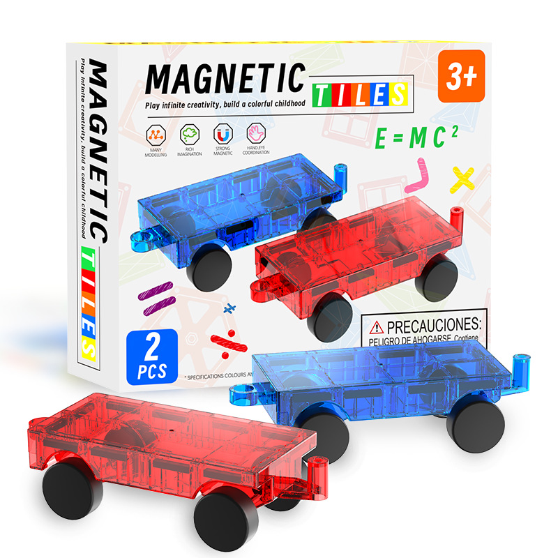 儿童磁力小车2片彩盒装彩窗磁力片散片补充片磁性积木玩具批发