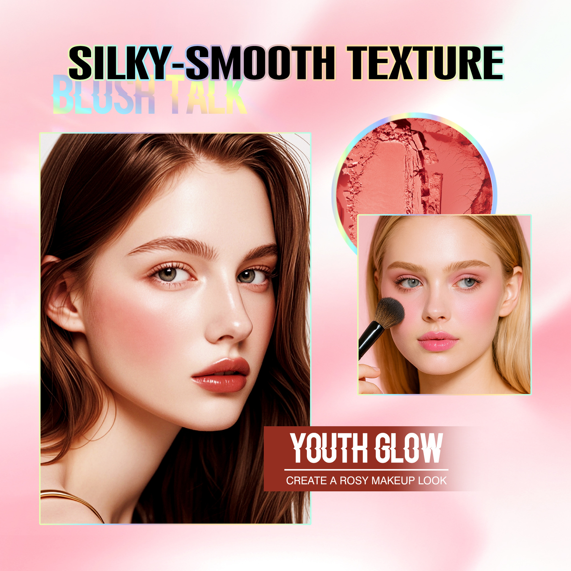 Cross-border bob Puffy, soft and misty blush, cheek color, pleasant atmosphere, matte and matte look, long-lasting makeup, girlish pink blush powder Specification image