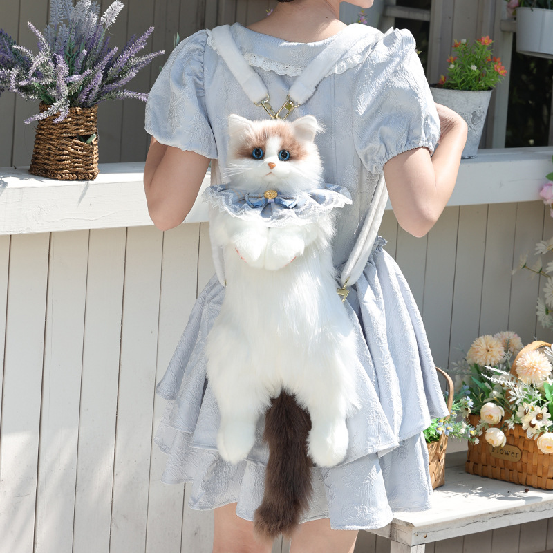 Plush cat backpacks, simulated backpacks, stuffed dolls, plush toys, birthday gifts wholesale, three-flower cats