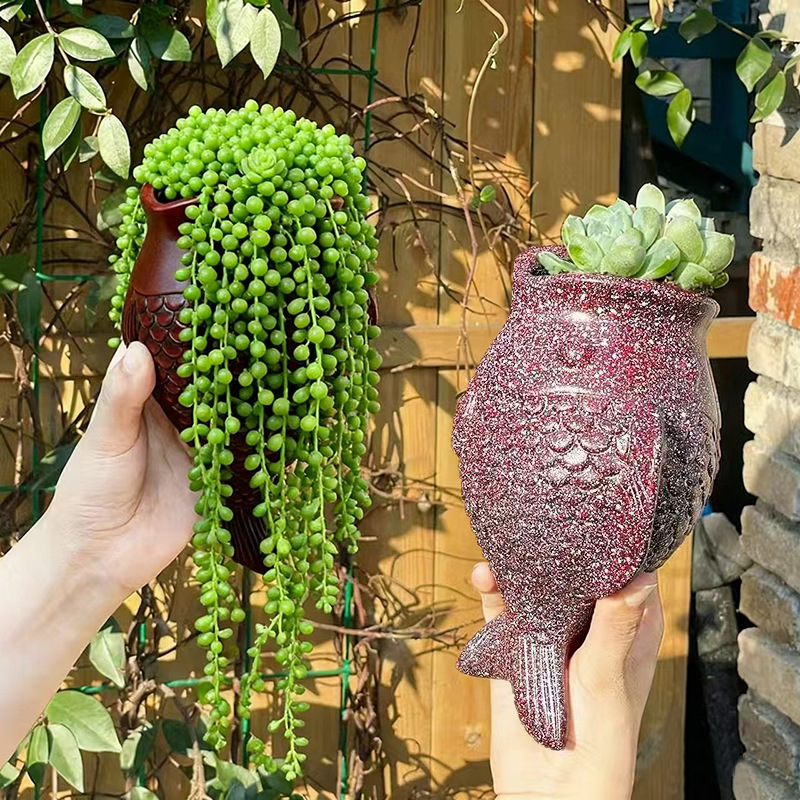 Wall-mounted spotted fish flowerpots, green ivy wall-hanging, simple European-style hanging, no need for drilling, outdoor decorative flower vases for villas Specification image