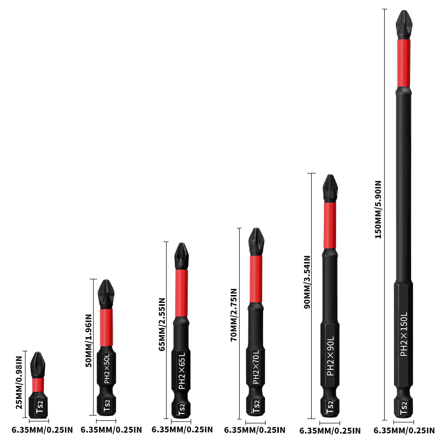 PH2 Magnetic anti-slip cross screwdriver head set 25-150mm screwdriver head high-hardness electric screwdriver tool details Picture