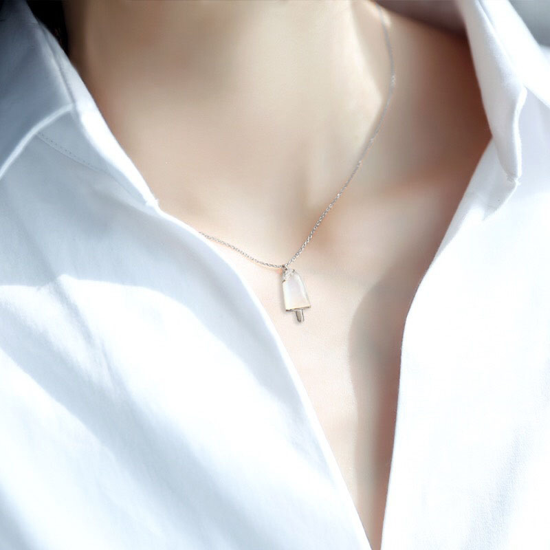 冰淇淋玛瑙吊坠项链女可爱个性百搭锁骨链跨境批发饰品配饰镶钻