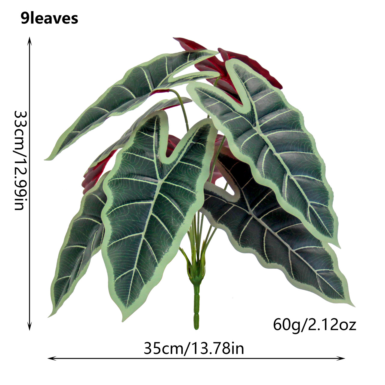 Artificial green plants, such as the lucky taro, are used for restaurant partition decoration, outdoor garden, grassland landscaping, and PVC plastic figures