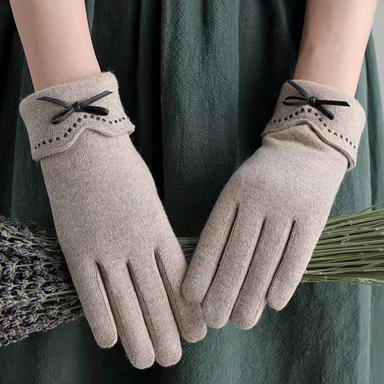 羊绒手套女士冬天加厚加绒可爱蝴蝶结骑开车防寒保暖触屏羊毛手套详情图2