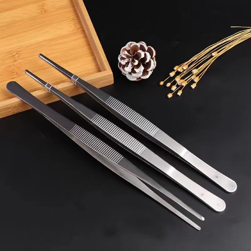 Wholesale stainless steel tweezers, straight-head iron tweezers, dressings, household thickened toothed anti-slip clips, round-head tweezers in stock Specification drawing