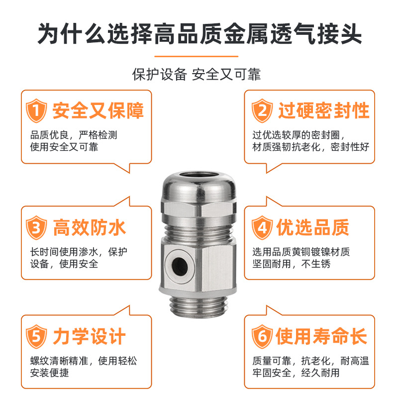 Copper-nickel-plated breathing pressure reducing valve, gran head, breathable metal waterproof joint, cable breathing fixed lock head, breathable valve Application Scenario