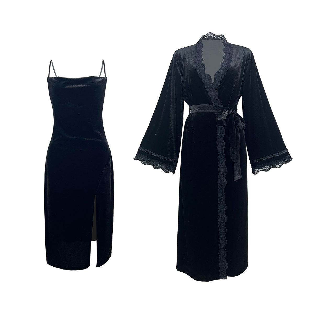 Feiyun European and American style sexy slit pure backless velvet sweet nightgown Simple outer robe Home set 651 Item Picture