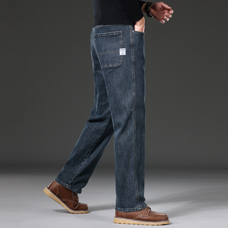 High-end fashionable blue-gray men's jeans, spring and autumn straight-leg loose plus-size men's pants, versatile and trendy men's pants Specification image