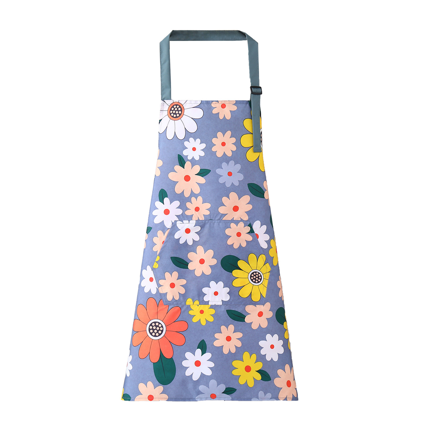 A long-sleeved fashionable women's apron with blue floral patterns Item Picture
