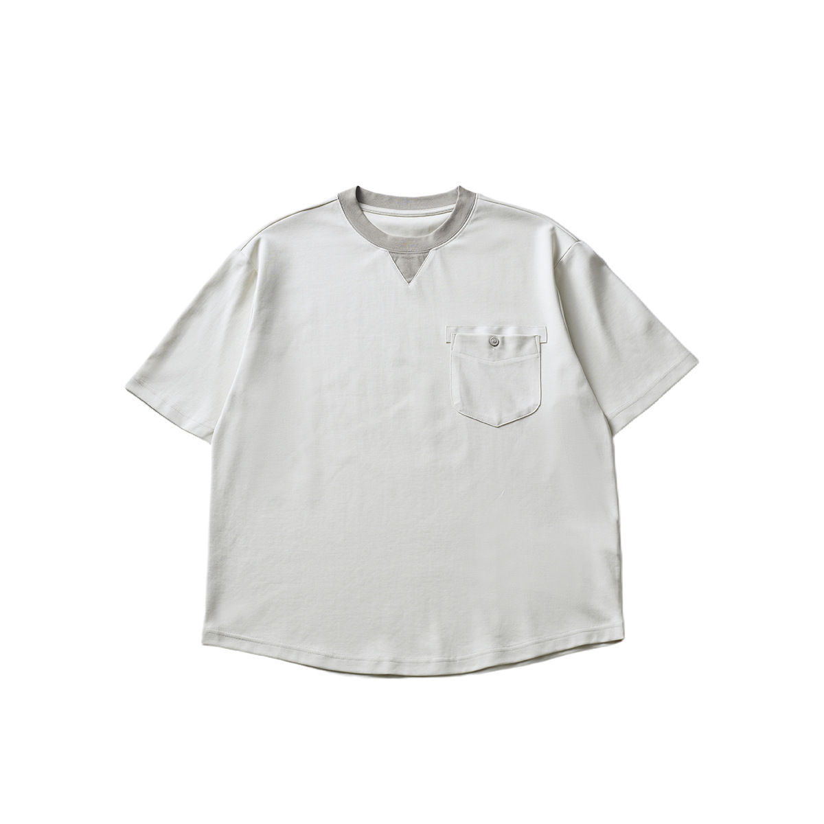 APO Men's Wear: Summer color-blocking and patchwork fake two-piece short-sleeved T-shirt for men, loose round-neck inner layer top and base layer Item Picture