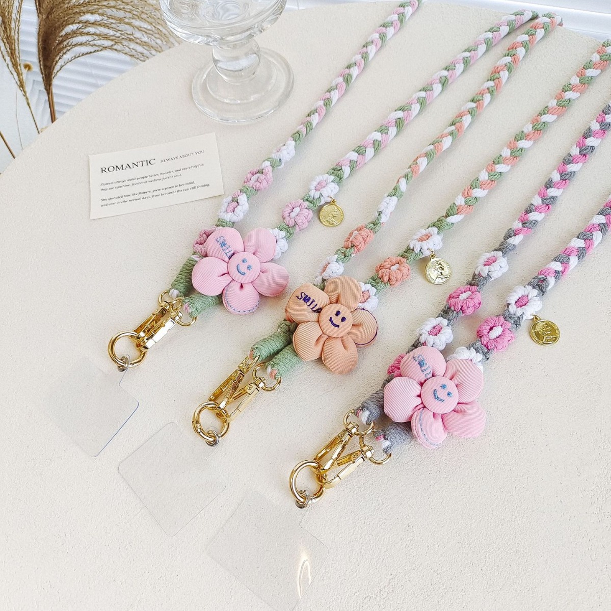 Long, crossbody lanyard, anti-loss, shoulder strap, hand-woven, popular small Daisy flower mobile phone chain
