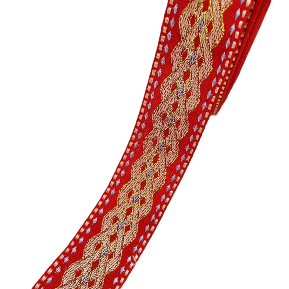 3cm Ethnic-style embroidered jacquard diamond-shaped webbing DIY nylon bow headwear lace clothing, retro ethnic style Item Picture