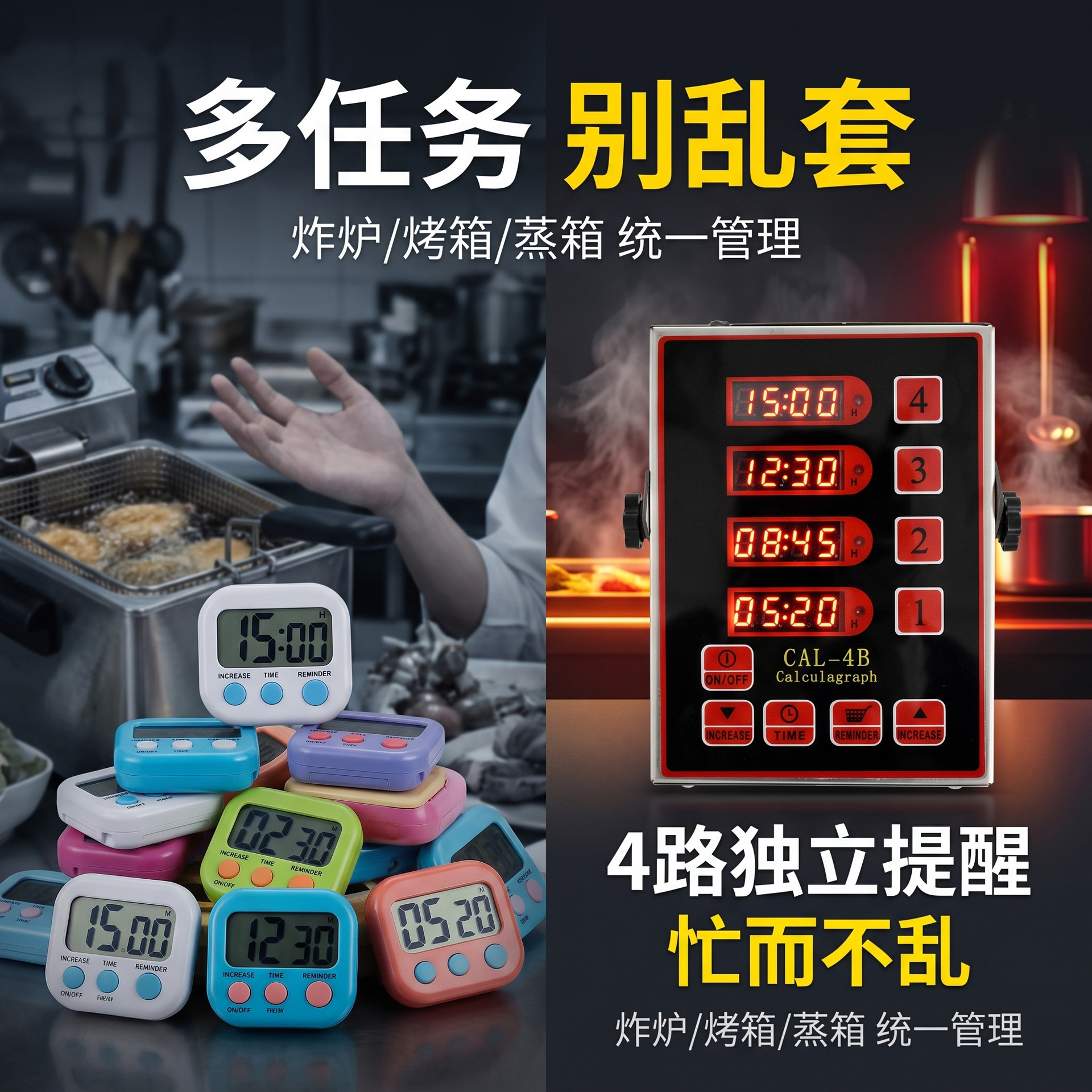 Commercial four-channel kitchen timer, multi-segment timing for fried chicken and hamburgers, kitchen reminder timing equipment manufacturer direct sales details Picture