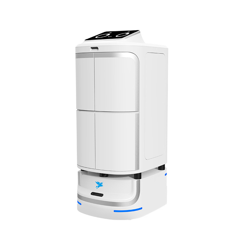 飞毛腿酒店配送机器人智能客服服务自主导航送物送餐机器人白底实物图