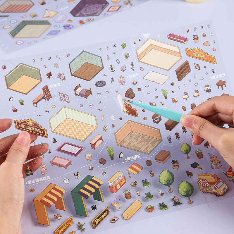 Square Island grid space landscape stickers, coil scene stickers, multi-element diy stress-relieving and casual stickers in stock for wholesale Application Scenario