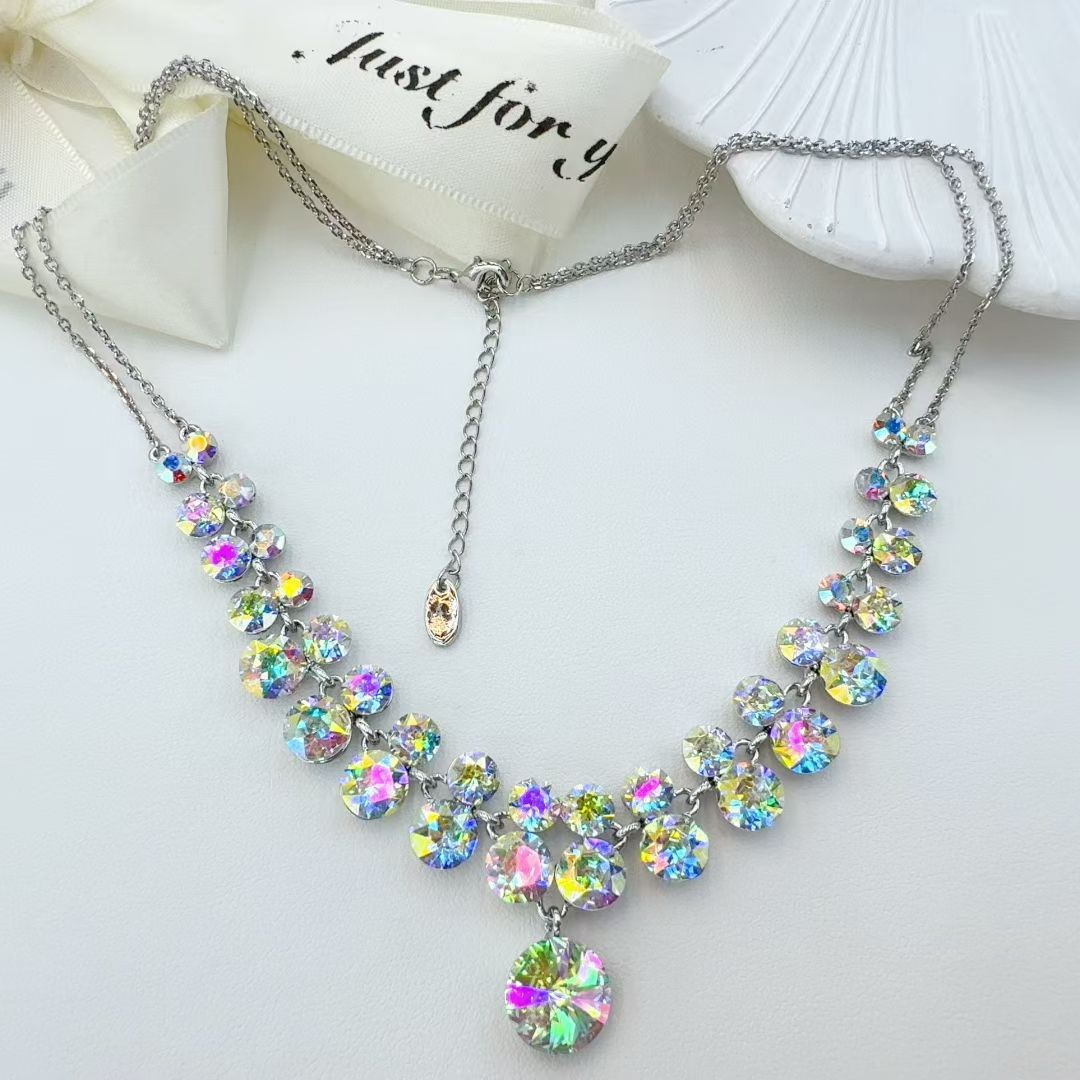 跨境爆款新娘饰品奥地利水钻水滴形项链耳环套装婚纱礼服首饰宴会