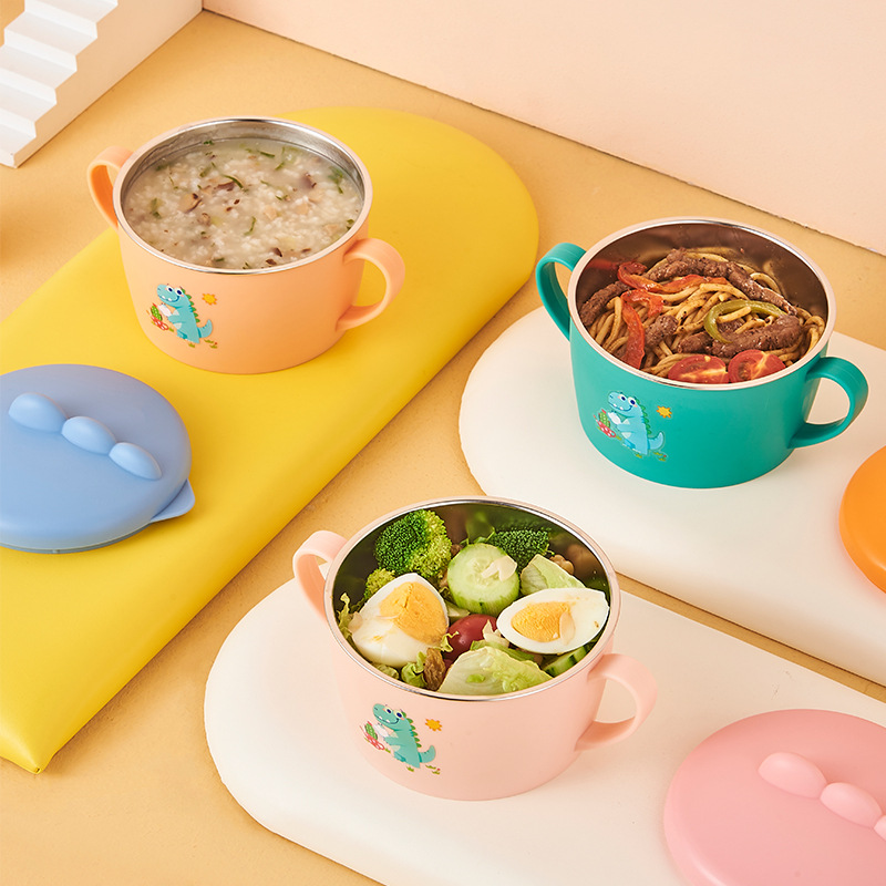 Children's bowl, anti-drop and anti-scald 316 stainless steel soup bowl with handle, double-ear bowl, 4-6 years old baby bowl for eating Specification image