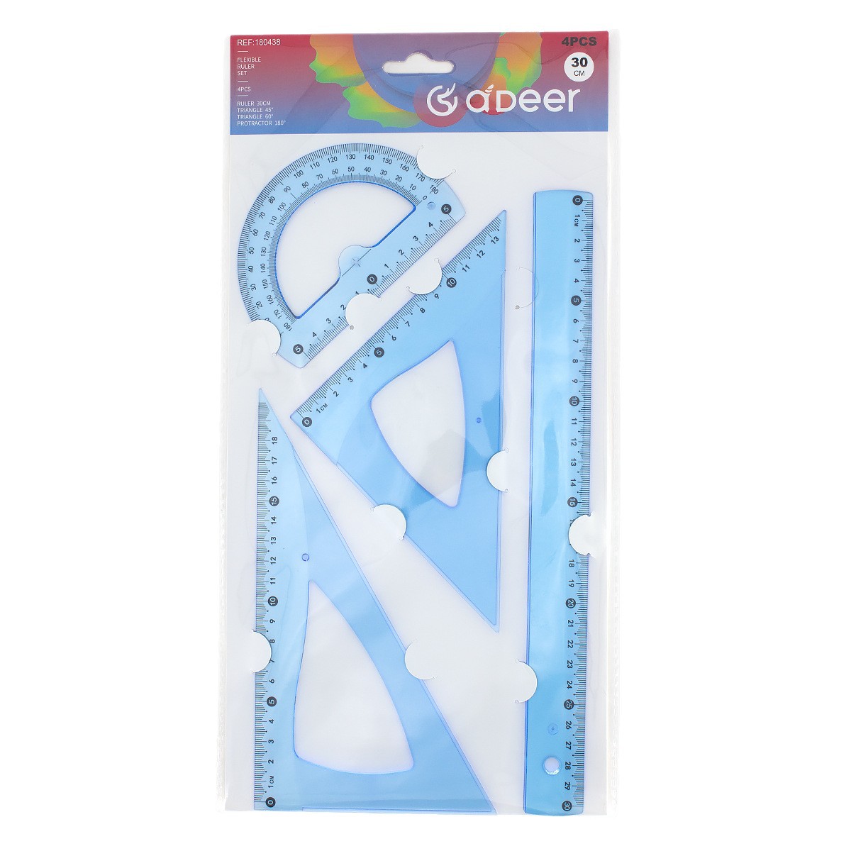 Transparent four-piece set, color PS hard ruler set, custom LOGO, foreign trade ruler factory set, factory direct sales and wholesale Item Picture