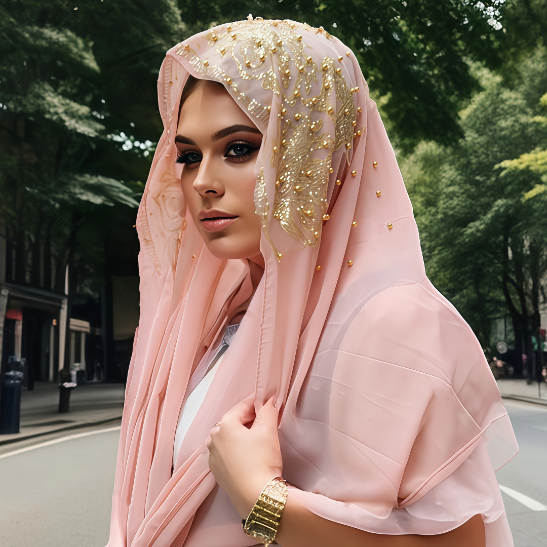Headscarf, Dubai women's hot diamond plum blossom long scarf, gauze scarf clothing, chiffon travel long scarf hat, breathable cross-border Application Scenario