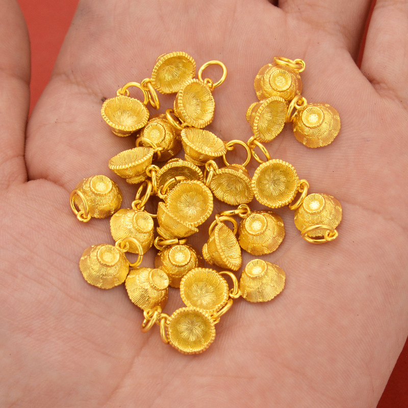 强保色沙金配件diy饰品古法金小金碗吊坠手链手绳编织文玩挂饰