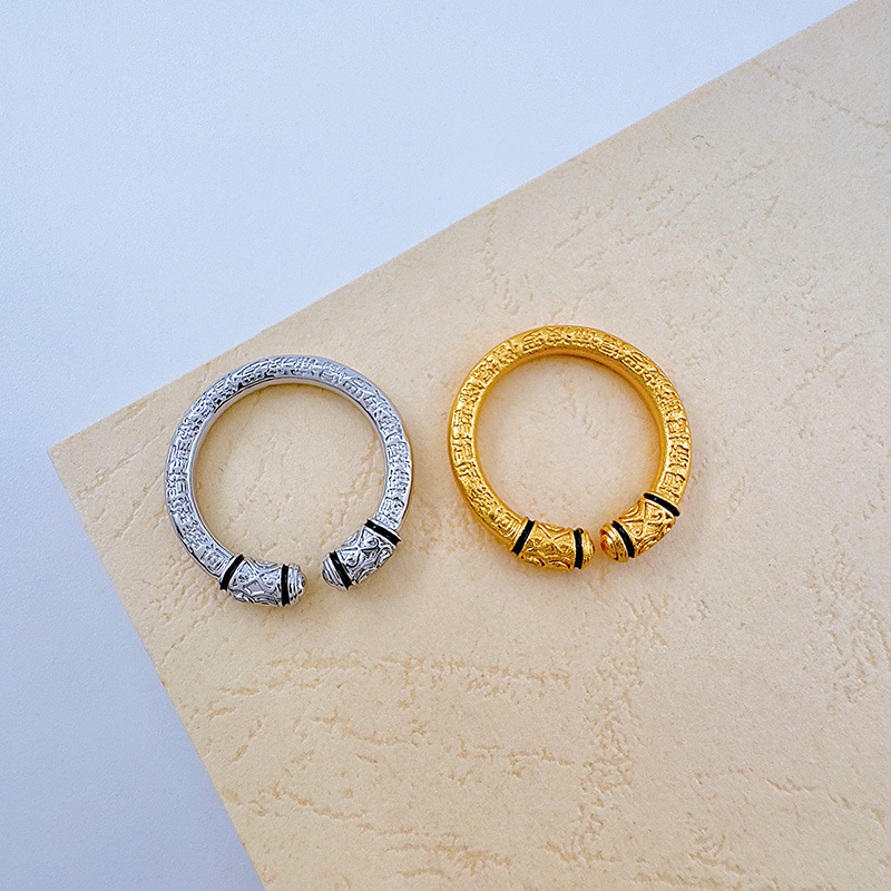 柏伶饰品新款时尚戒指女复古国风开口戒女金圆棍指环气质素圈指戒