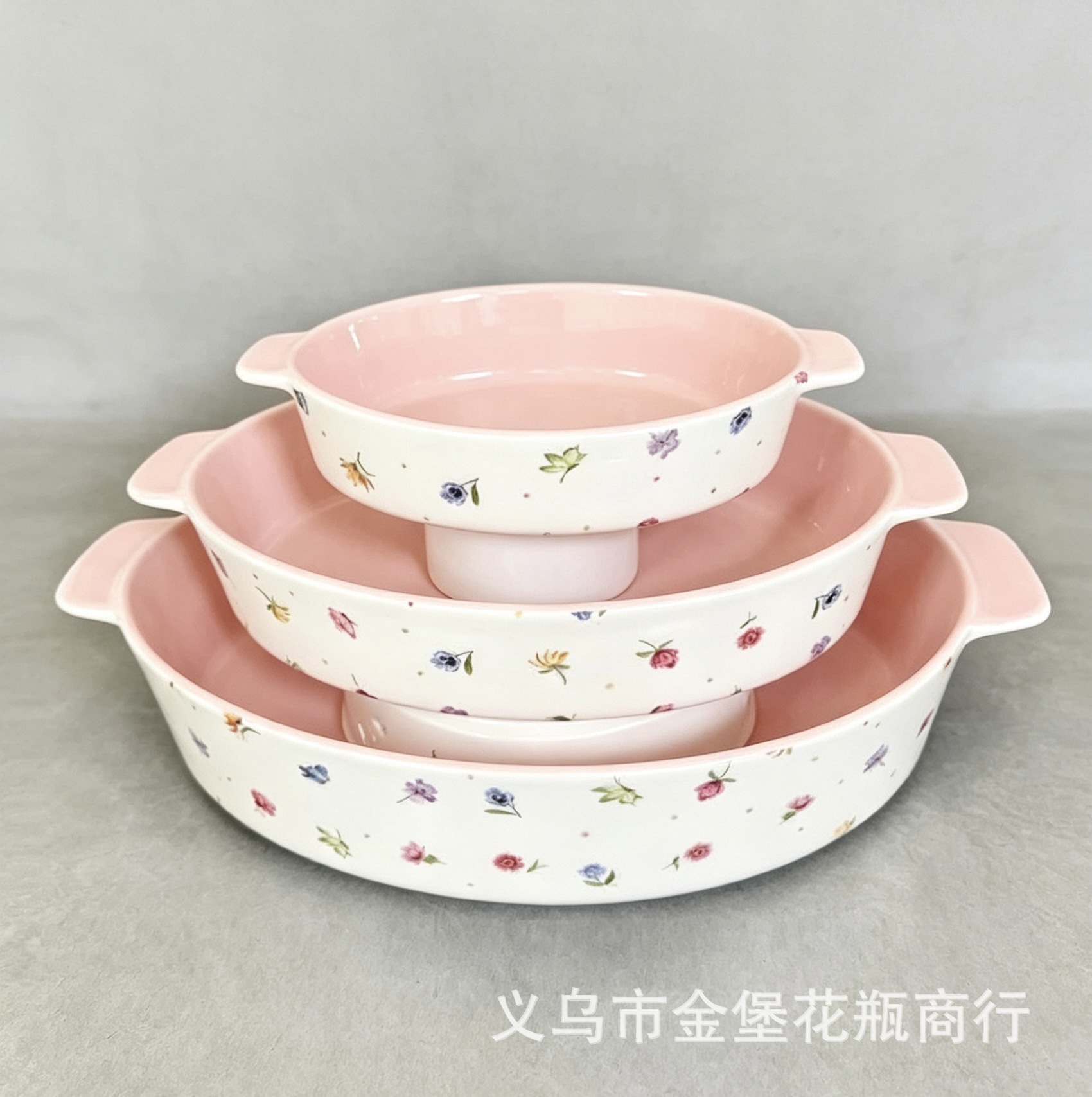 Korean-style floral oval-shaped ceramic baking trays, home baking cake bowls, supermarket and street stall mixed batch ceramic meals