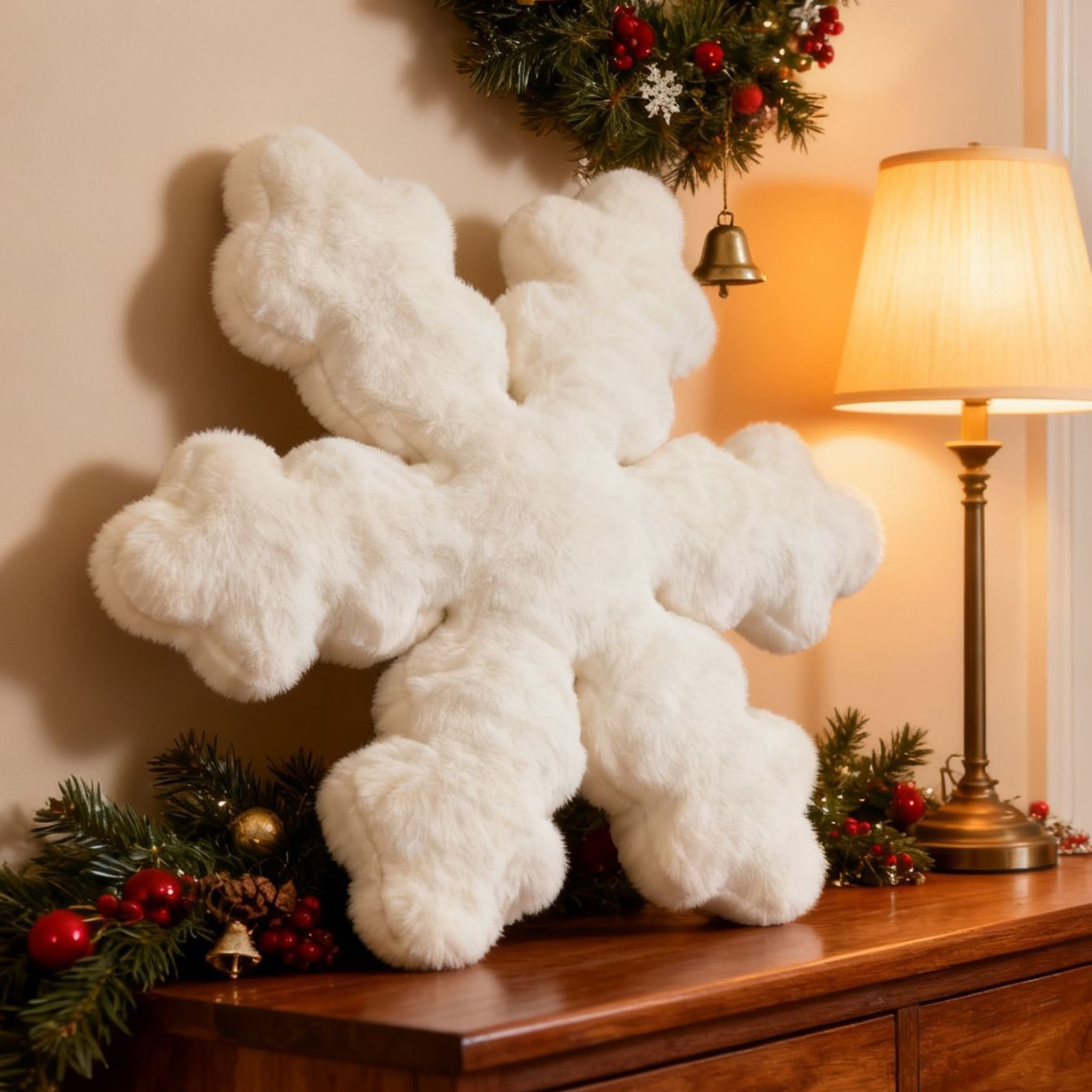 跨境圣诞可爱雪花抱枕沙发办公室靠垫靠枕毛绒玩具圣诞挂饰摆件