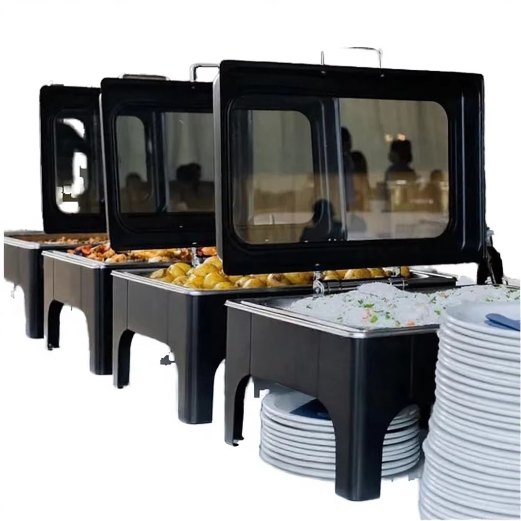 Stainless steel restaurant, hotel and wedding black hydraulic insulated pot 9L gas-heated buffet insulated food details Picture