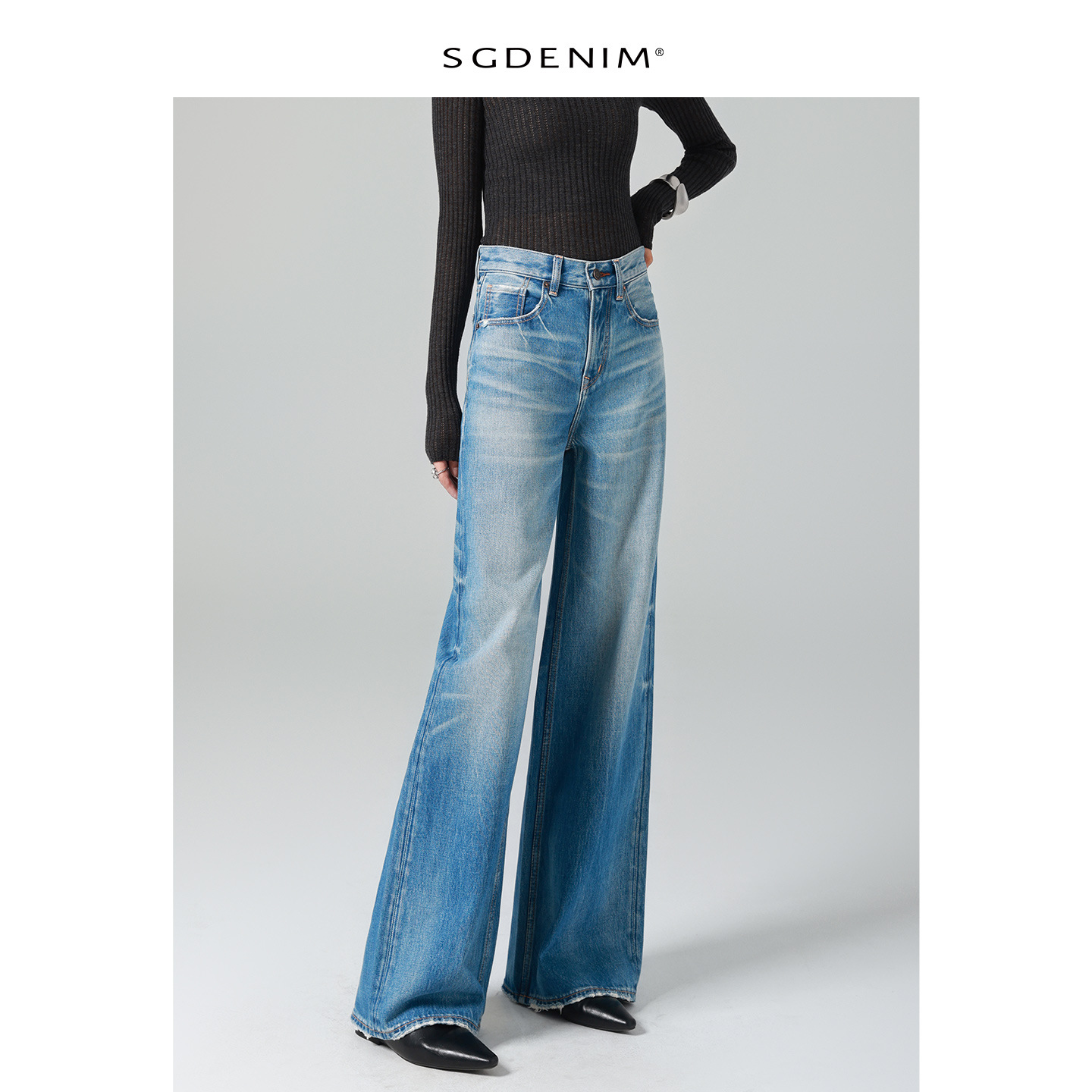 Washed denim/high-waisted jeans for women, loose, wide-leg straight-leg pants with a laid-back and relaxed look, new Spring 26 style, slimming details Picture