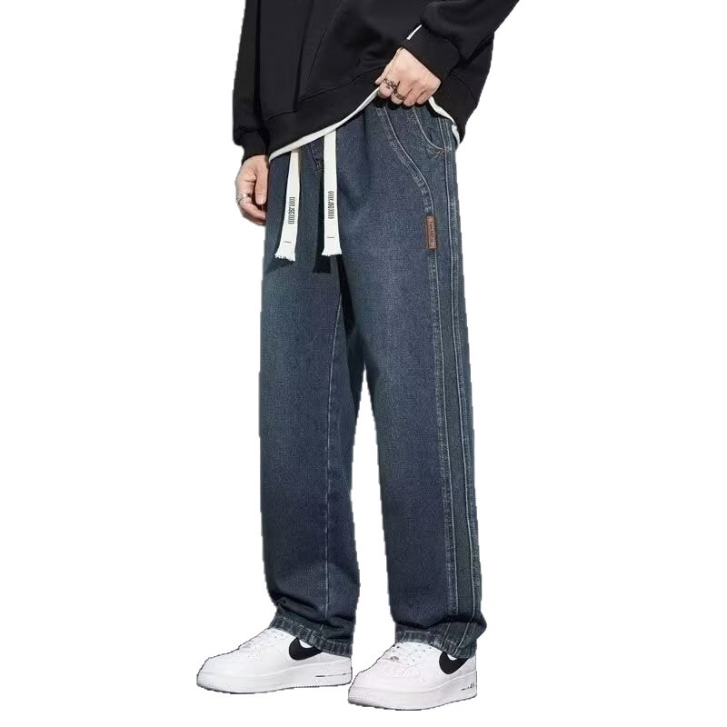 Autumn and winter fleece youth jeans, men's wide-leg straight-leg jeans, retro new style American loose men's pants Item Picture