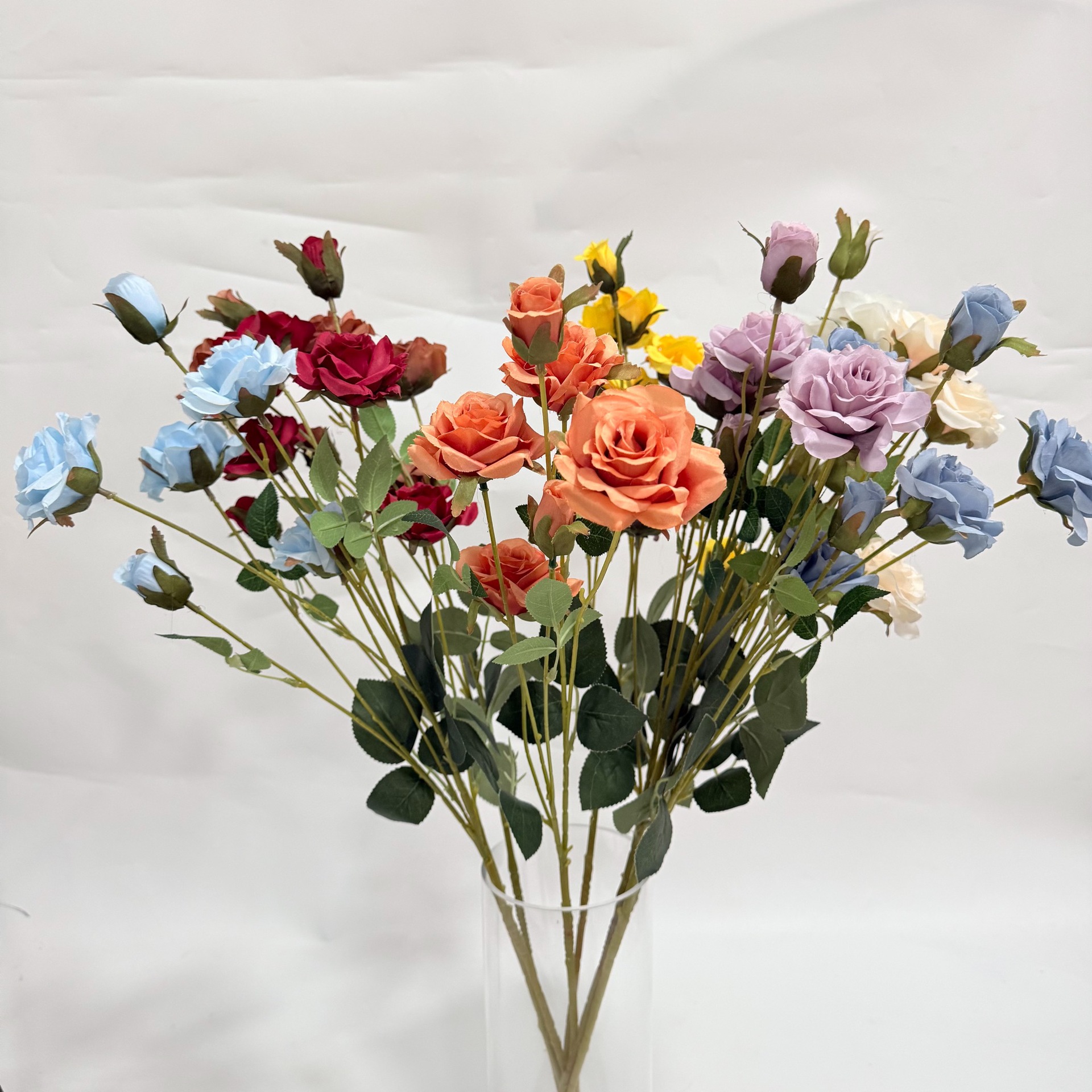 多头小玫瑰备婚婚庆花材秀场风仿真花DIY插花田园玫瑰油画风外贸