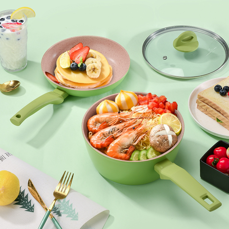 Carefully selected household baby food POTS, cute frying pan sets, children's milk POTS, instant noodle POTS, aluminum non-stick pans Specification image