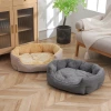 A cute plush cotton and linen octagonal dog bed with thickened fleece for pets in winter. It's a winter cold-proof pet bed for your home Application Scenario