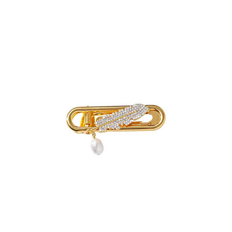 Hyacinth's fashionable and light luxury zircon high-end side clip, unique design freshwater pearl hair clip, headwear, and bangs clip for young girls Item Picture