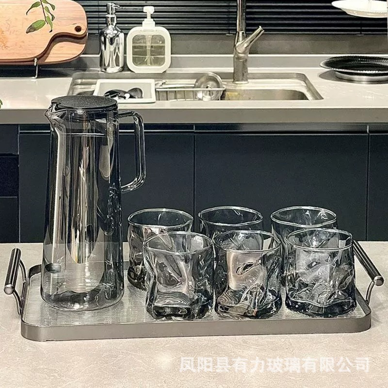 Factory wholesale high-temperature resistant glass cold water kettles, high borosilicate drinking cups, household water appliance sets, large capacity cold water kettles details Picture