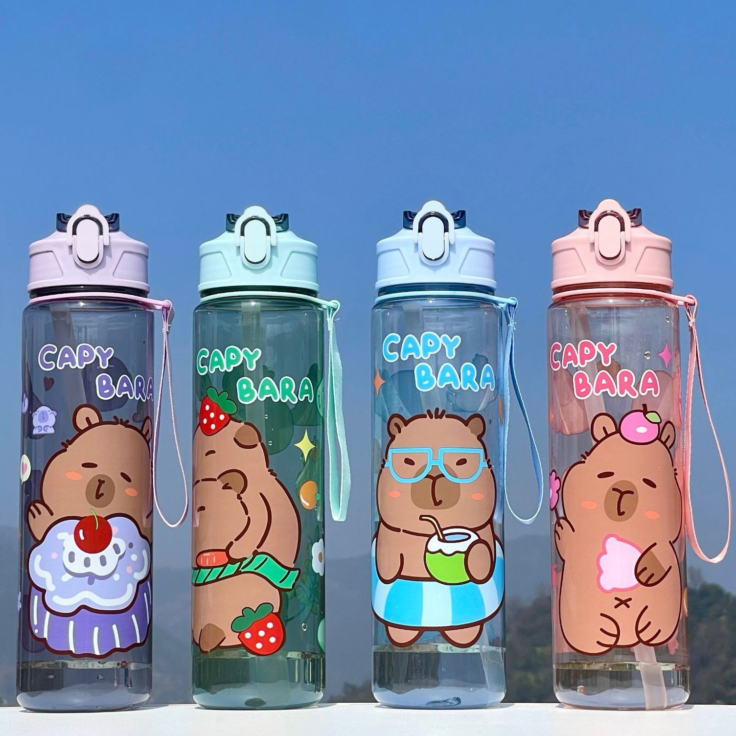 2025 New cross-border wholesale cute cartoon pattern Kapipala plastic cup, high appearance level with straw space cup details Picture