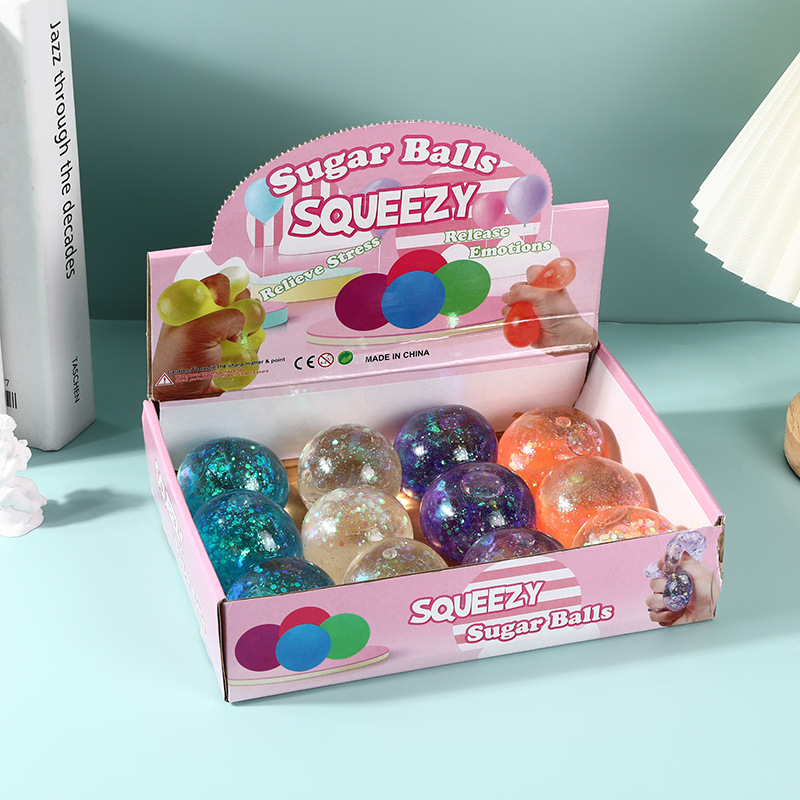 New slow-rebound stress-relieving round balls, children's novel glitter stress-relieving toys, night market colorful release pinching balls wholesale Application Scenario