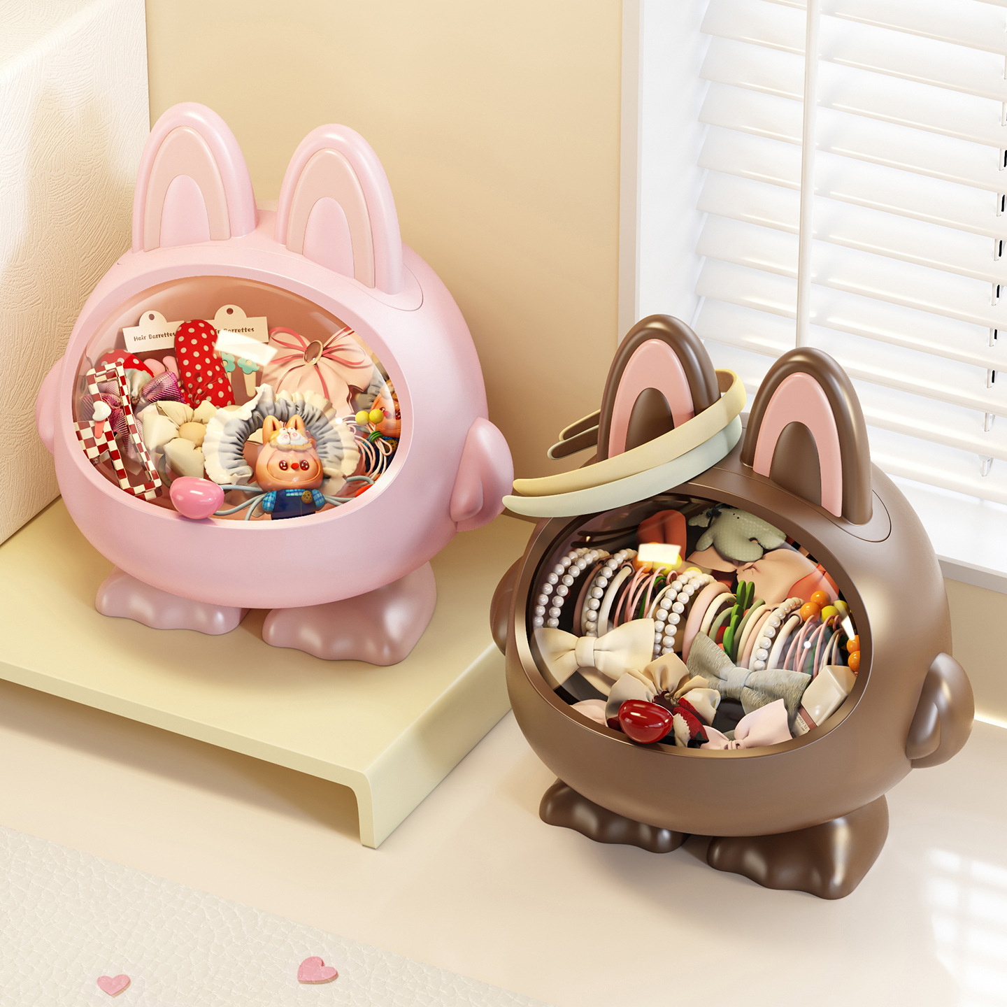 Desktop hair accessory storage box, creative and girlish style, cute, multi-functional, large capacity, hair accessory headband, cover, hair band organization details Picture