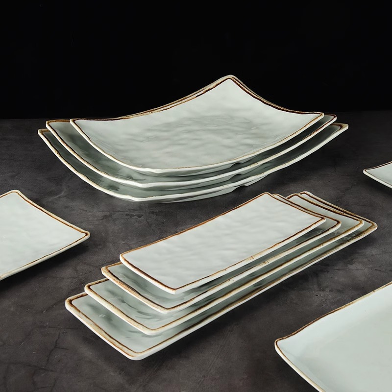 Melamine rectangular plates, imitation porcelain Japanese dinner plates, oval fish plates, creative hot pot restaurant plates, sushi plates, commercial use details Picture