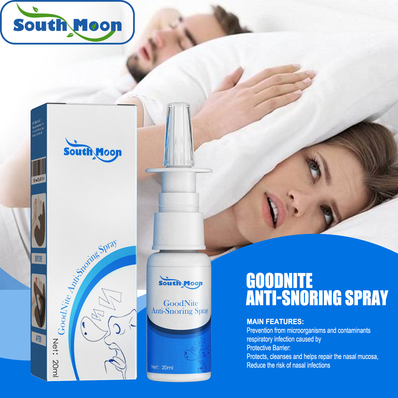 South Moon 鼻部护理喷雾 鼻部外用温和清洁清新鼻腔夜间呵护护理