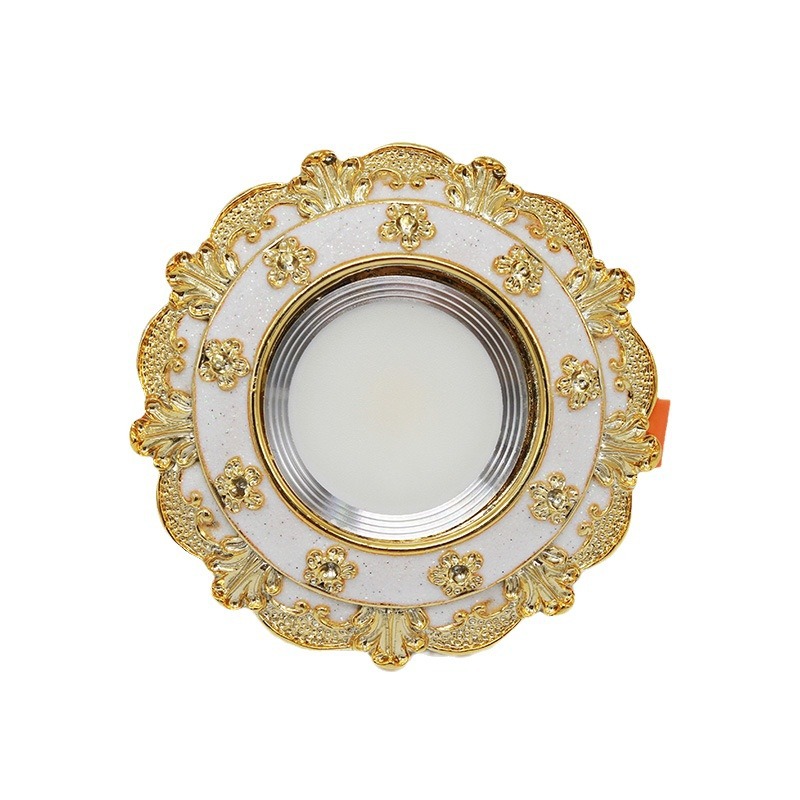 Luxurious diamond-encrusted three-color variable light European-style downlight, embedded LED spotlight, ceiling light, 5W living room TV background wall Item Picture