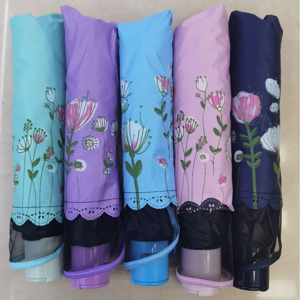 Retro lace-trimmed folding umbrella, all-weather sun umbrella, high appearance level for girls, UV-resistant umbrella