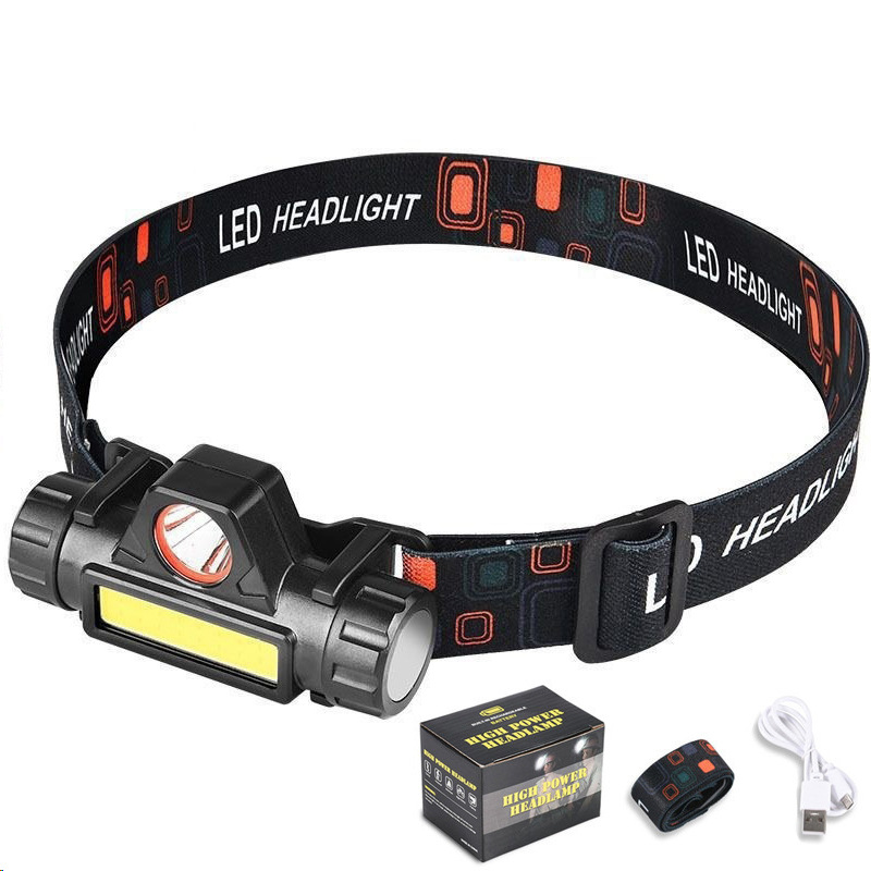 led strong headlight, mini charging, small waterproof diffused light cob headlight, outdoor night fishing headlight, multi-functional headlight