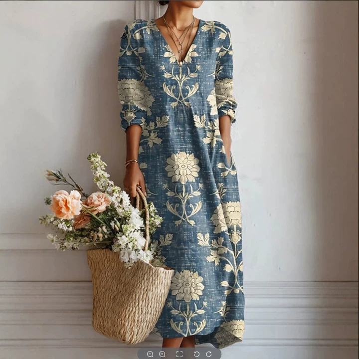 欧美跨境女装外贸款夏季连衣裙v领印花沙滩裙亚马逊爆款连衣长裙