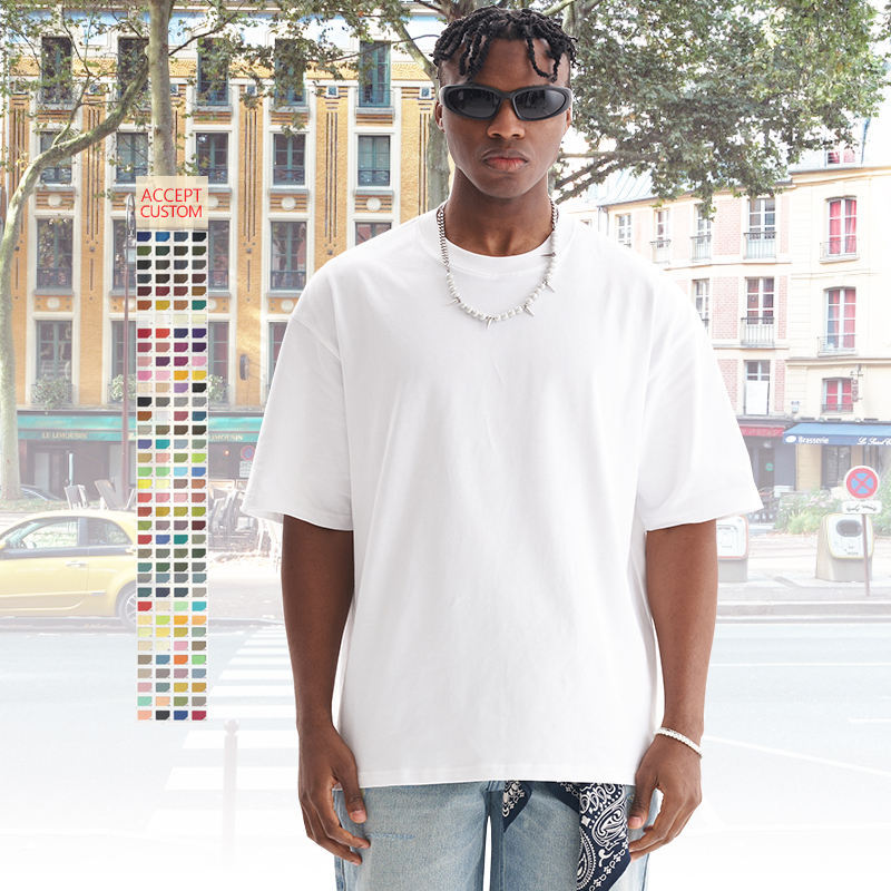 Summer street men's wear solid-color cotton T-shirt, customizable logo, loose, high-quality T-shirt, European and American trendy brand men's short-sleeved T-shirt details Picture