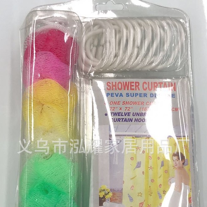 PEVA浴帘卫生间隔断帘浴花浴条套装沐浴帘厕所防水挂帘免打孔浴帘