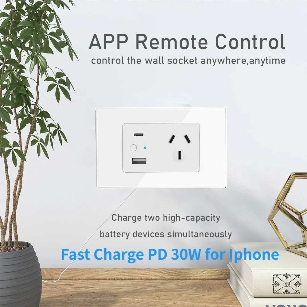 Wifi Smart Graffiti Home, Australian standard wall plug and socket, glass panel, USB3 TypeCPD30W Application Scenario