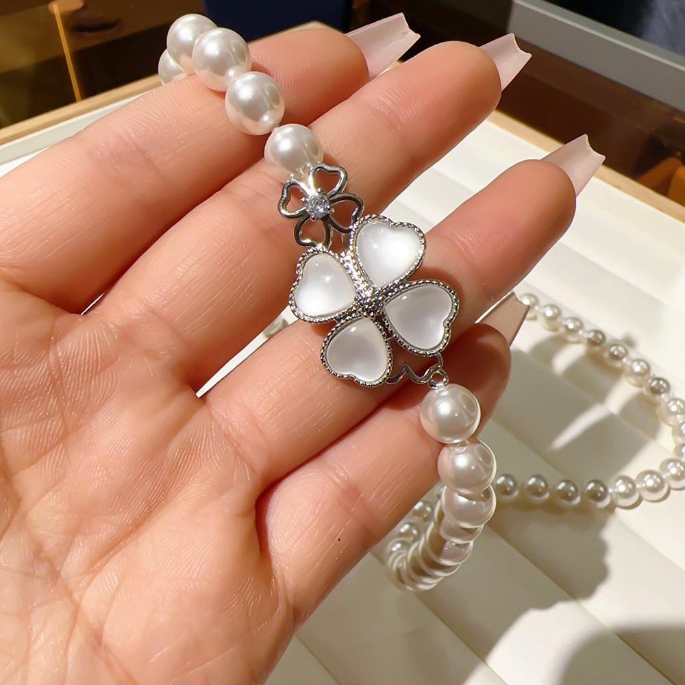 Pearl necklace clasp, white shell clover clasp, handcrafted end clasp, connecting clasp, mother-and-child clasp, sweater chain details Picture